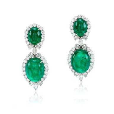 View full screen - View 1 of Lot 116. Pair of emerald earrings.