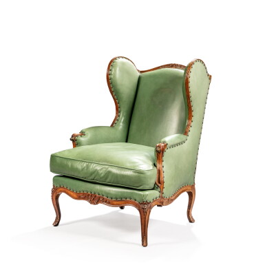 View full screen - View 1 of Lot 94. A Louis XV wood bergère à oreilles, circa 1750, stamped by Jean-Baptiste Tilliard.