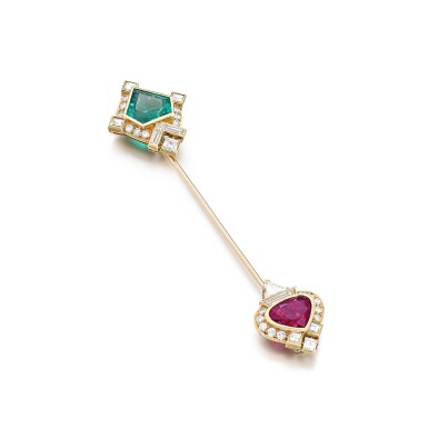 View full screen - View 1 of Lot 1089. Emerald, ruby and diamond tie pin.