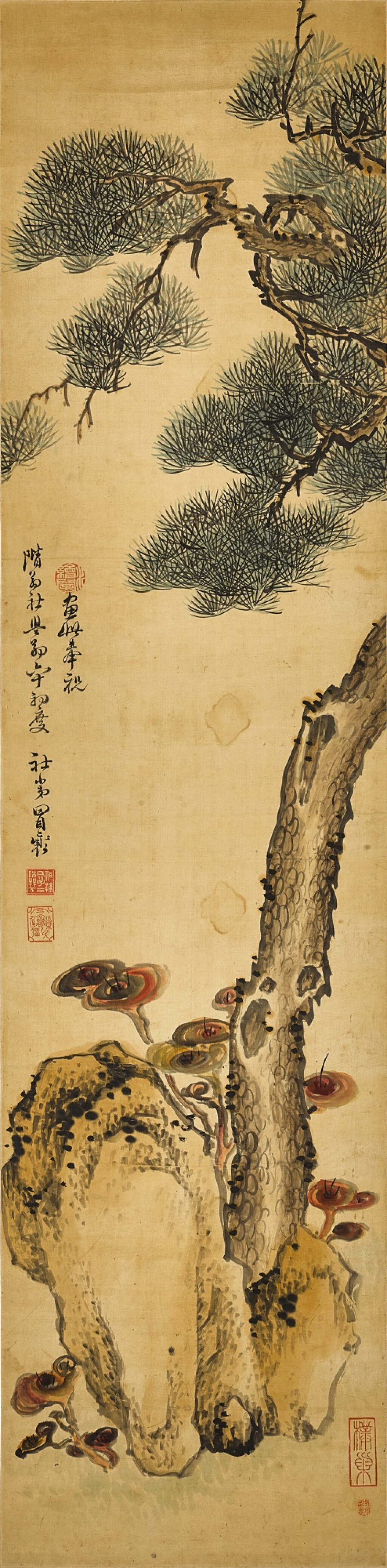 View full screen - View 1 of Lot 3151. Mao Xiang, Pine and Lingzhi | 冒襄 松壽圖.