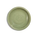 A large carved ‘Longquan’ celadon-glazed charger, Ming dynasty, 15th century | 明十五世紀 龍泉窰青釉刻花錦文折沿大盤