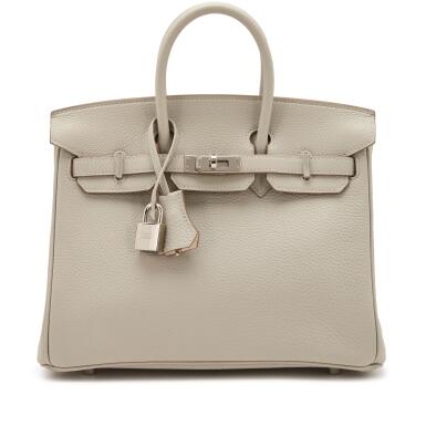 View full screen - View 1 of Lot 18. Limited Edition Gris Perle Togo and Nata Verso Birkin 25 Palladium Hardware, 2022.