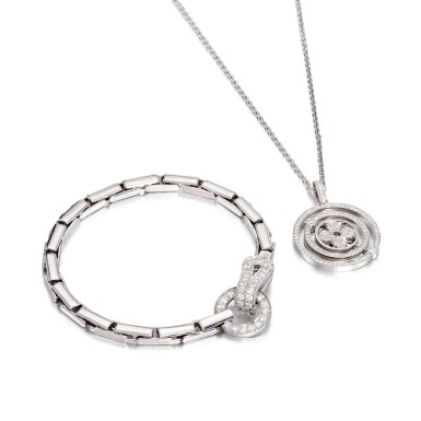 View full screen - View 1 of Lot 1627. Louis Vuitton | Diamond Pendent Necklace; and Cartier | Diamond Bracelet | 路易威登 | 鑽石項鏈; 及 卡地亞 | 鑽石手鏈.