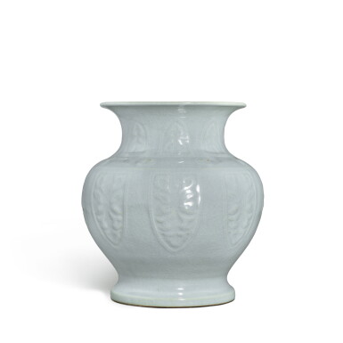 View full screen - View 1 of Lot 5843. A clair-de-lune-glazed moulded vase, zun, Qing dynasty, 17th - 18th century | 清十七至十八世紀 天藍釉尊.