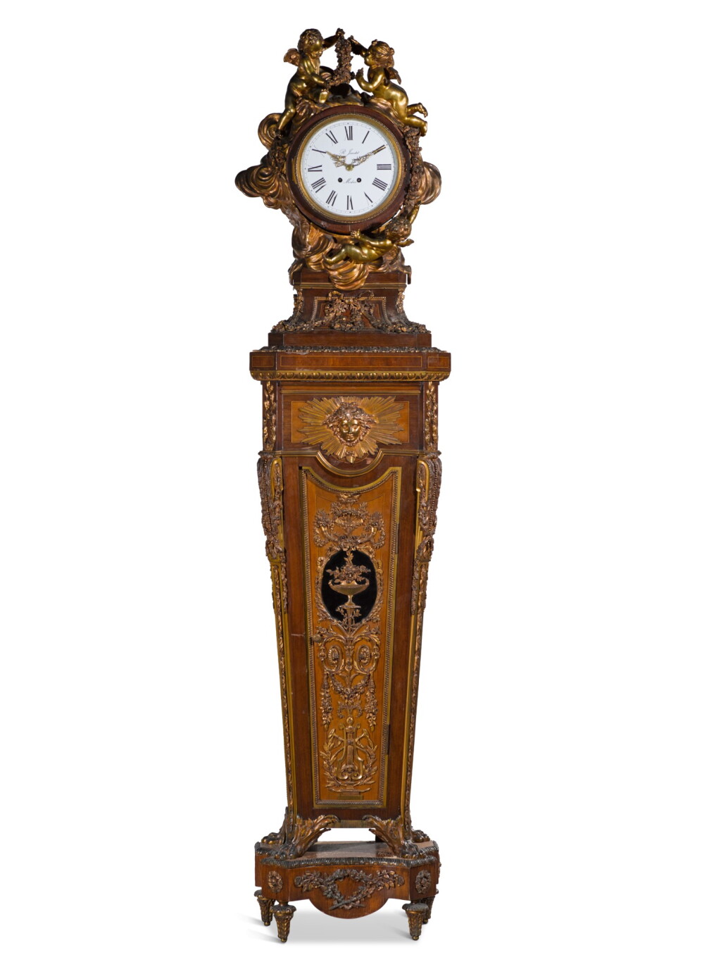 View full screen - View 1 of Lot 119. Louis XVI-style gilt-mounted mahogany longcase clock, French, circa 1900.