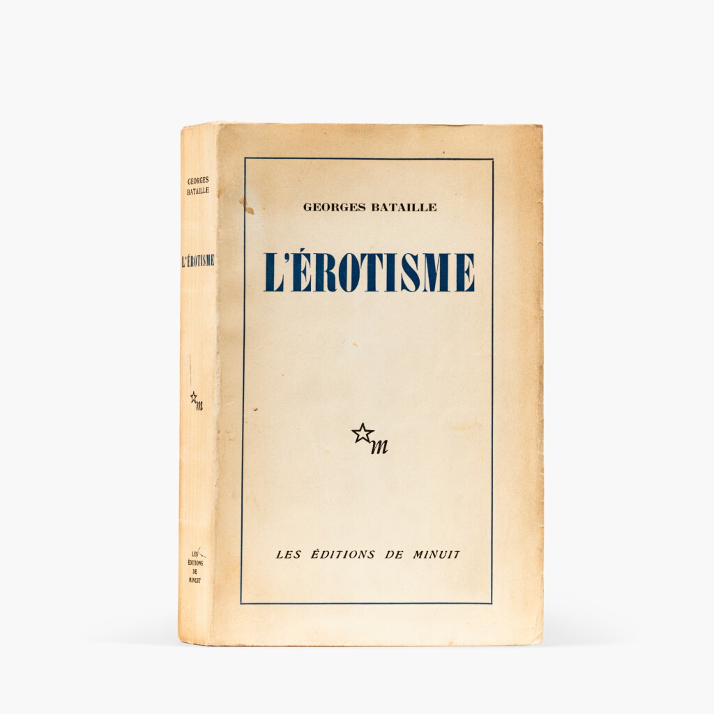 View full screen - View 1 of Lot 118. L'Erotisme. 1957. Édition originale. Avec un précieux envoi à Maurice Blanchot : l'une des amitiés intellectuelles qui compta le plus pour Bataille..