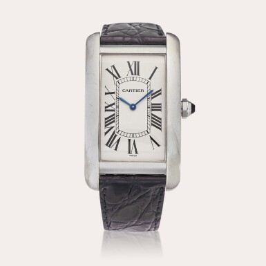 View full screen - View 1 of Lot 71. Reference 1736 1 Tank Américaine | A white gold rectangular wristwatch, Circa 1996 and Owned by Buffy Birrittella.