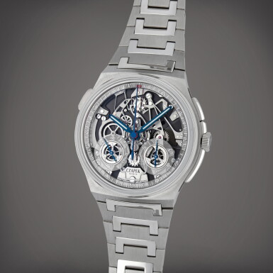 View full screen - View 1 of Lot 251. Antarctique Rattrapante 'Ice Blue' | A limited edition stainless steel split-second chronograph semi-skeletonized wristwatch with bracelet | Circa 2023.
