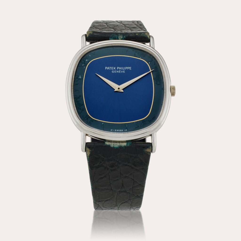 View full screen - View 1 of Lot 324. Reference 3862 Ellipse | A white gold cushion-shaped automatic wristwatch with two tone dial, Circa 1980.