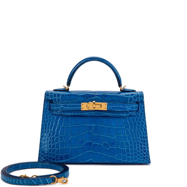 View full screen - View 1 of Lot 1606. Bleu Mykonos Shiny Mississippiensis Alligator Mini Kelly II 20 Gold Hardware, 2019.