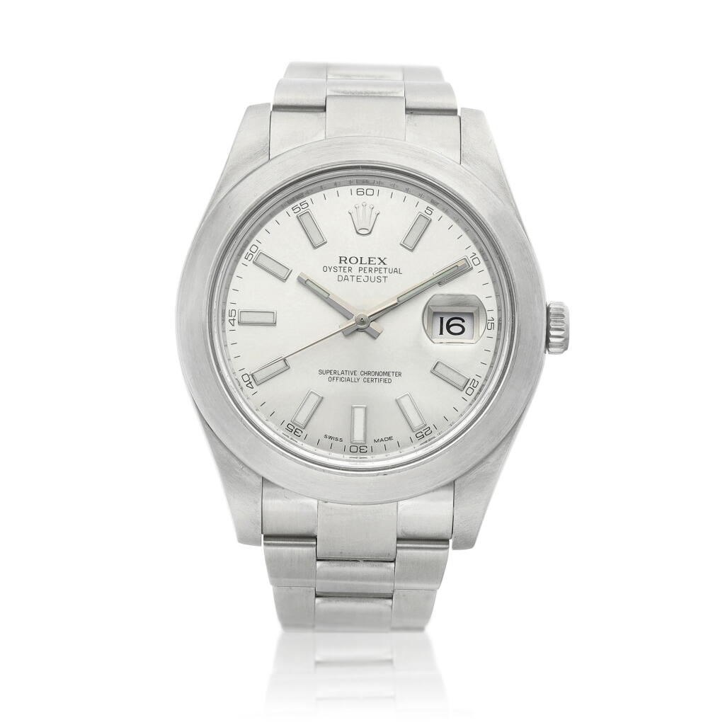 View full screen - View 1 of Lot 2060. DateJust, Reference 116300 | A brushed stainless steel wristwatch with date and bracelet, Circa 2012, Formerly in the collection of Eric Clapton, CBE | 勞力士 | DateJust 型號116300 | 精鋼鏈帶腕錶,備日期顯示,約2012年製,原為 Eric Clapton, CBE 收藏.