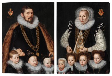 View full screen - View 1 of Lot 320. Portrait of Bernhard Sigismund zum Pütz with his Sons, Sigismund, Johann, and Jacob; Portrait of Catharina Broelmann with her Daughters, Sophie, Gertrud, Christine, and Catharina.
