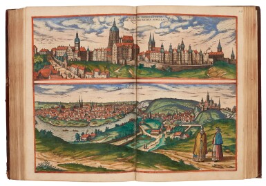 View full screen - View 1 of Lot 41. Georg Braun und Franz Hogenberg | Civitates orbis terrarum. Cologne, 1597-c.1606, 5 volumes, hand-coloured, calf.