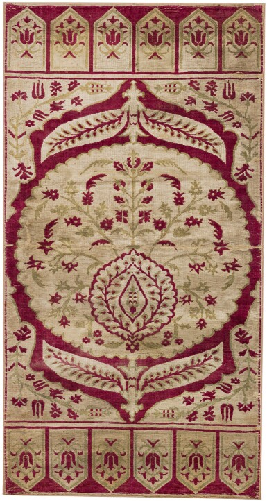 View full screen - View 1 of Lot 166. A LARGE OTTOMAN VOIDED SILK VELVET PANEL (YASTIK), TURKEY, PROBABLY BURSA, CIRCA 1700 .