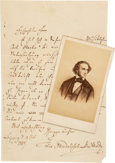 View full screen - View 1 of Lot 54. F. Mendelssohn Bartholdy. Autograph letter signed, 9 October 1837, unpublished.