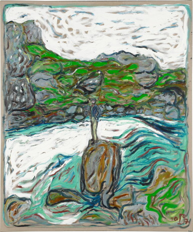 View full screen - View 1 of Lot 57. Man on Rock, River Althing, Iceland.