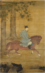 Anonymous, Riding in the shade of the Phoenix trees, ink and colour on silk, hanging scroll, Ming dynasty | 明 佚名 《桐蒑策騎圖》設色絹本 立軸