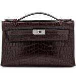 Marron Fonce Matte Niloticus Crocodile Kelly Pochette with Diamonds and White Gold, 2006