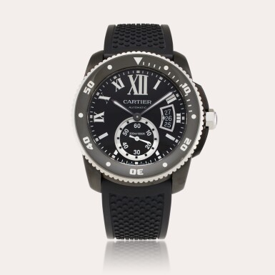 View full screen - View 1 of Lot 88. Reference 3729 Calibre de Cartier Diver | A DLC-coated stainless steel automatic wristwatch with date, Circa 2014.