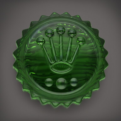 View full screen - View 1 of Lot 431. A green crystal paperweight, Made to commemorate the opening of 'The Rolex Experience' in Shanghai, Circa 2011.