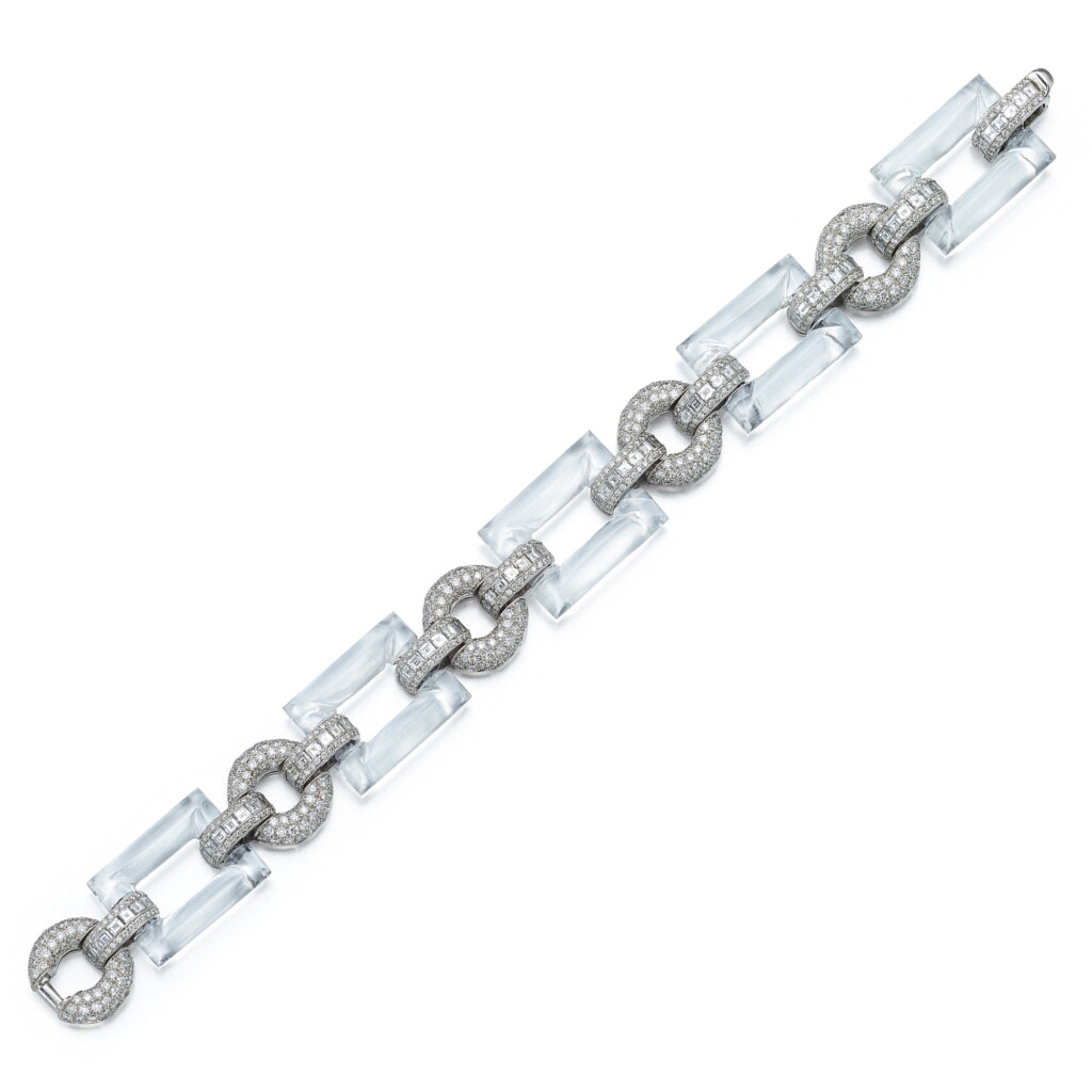 View full screen - View 1 of Lot 1747. ROCK CRYSTAL AND DIAMOND BRACELET 白水晶 配 鑽石 手鏈.