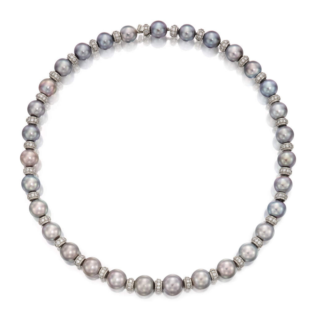 View full screen - View 1 of Lot 354. Cultured Pearl and Diamond Necklace | 海瑞溫斯頓 | 養殖珍珠 配 鑽石 項鏈.