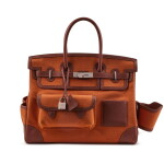 Limited Edition Marron d’Inde Swift and Gold Toile Goeland Canvas Cargo Birkin 35 Palladium Hardware, 2020