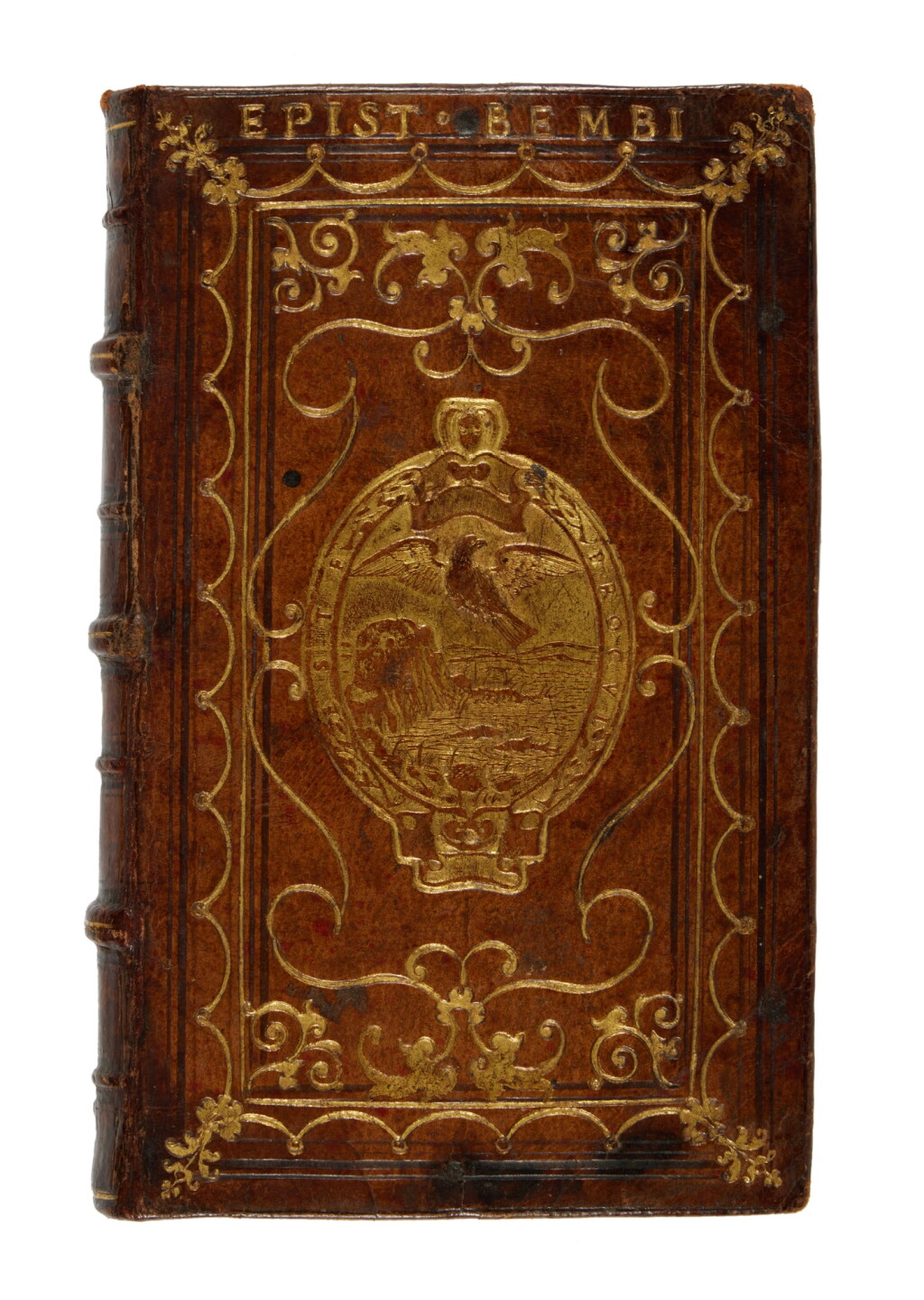 View full screen - View 1 of Lot 36. Bembo, Epistolarum libri XVI, Lyon, 1540, Roman impresa binding by Niccolò Franzese for Apollonio Filareto.