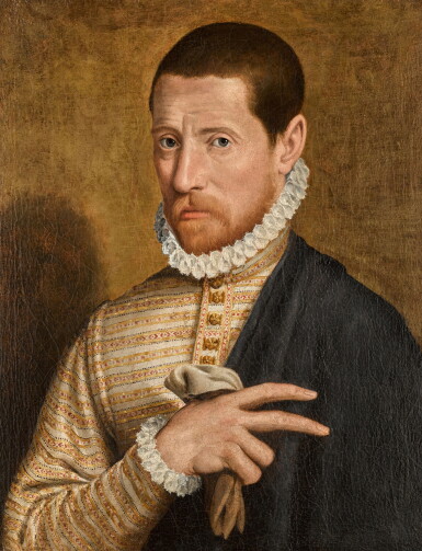 View full screen - View 1 of Lot 12. Portrait of a gentleman, half-length, holding a glove.