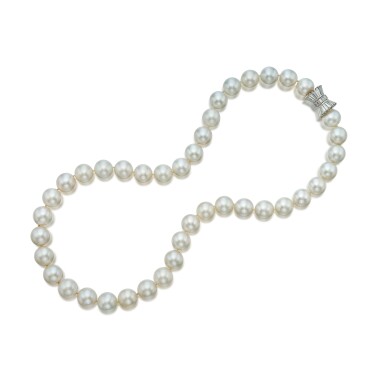View full screen - View 1 of Lot 317. Cultured Pearl and Diamond Necklace.