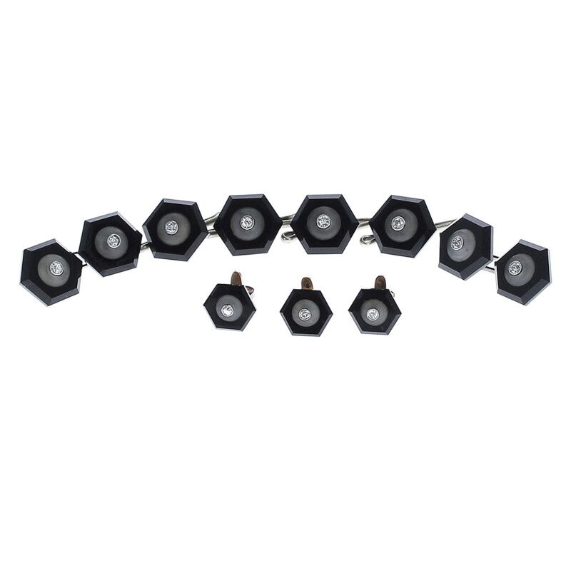 Vintage Gold, White Gold, Onyx And Diamond Cufflink And Dress Shirt Stud Set Available For Immediate Sale At Sotheby's Vintage Gold, White Gold, Onyx And Diamond Cufflink And Dress Shirt Stud Set Available For Immediate Sale At Sotheby's