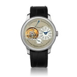 Tourbillon Souverain Platinum tourbillon wristwatch with constant force device, dead beat seconds and power reserve indication Circa 2005 | F.P. Journe「Tourbillon Souverain」鉑金陀飛輪腕錶備恆動力裝置、跳秒功能及動力儲存顯示,年份約2005