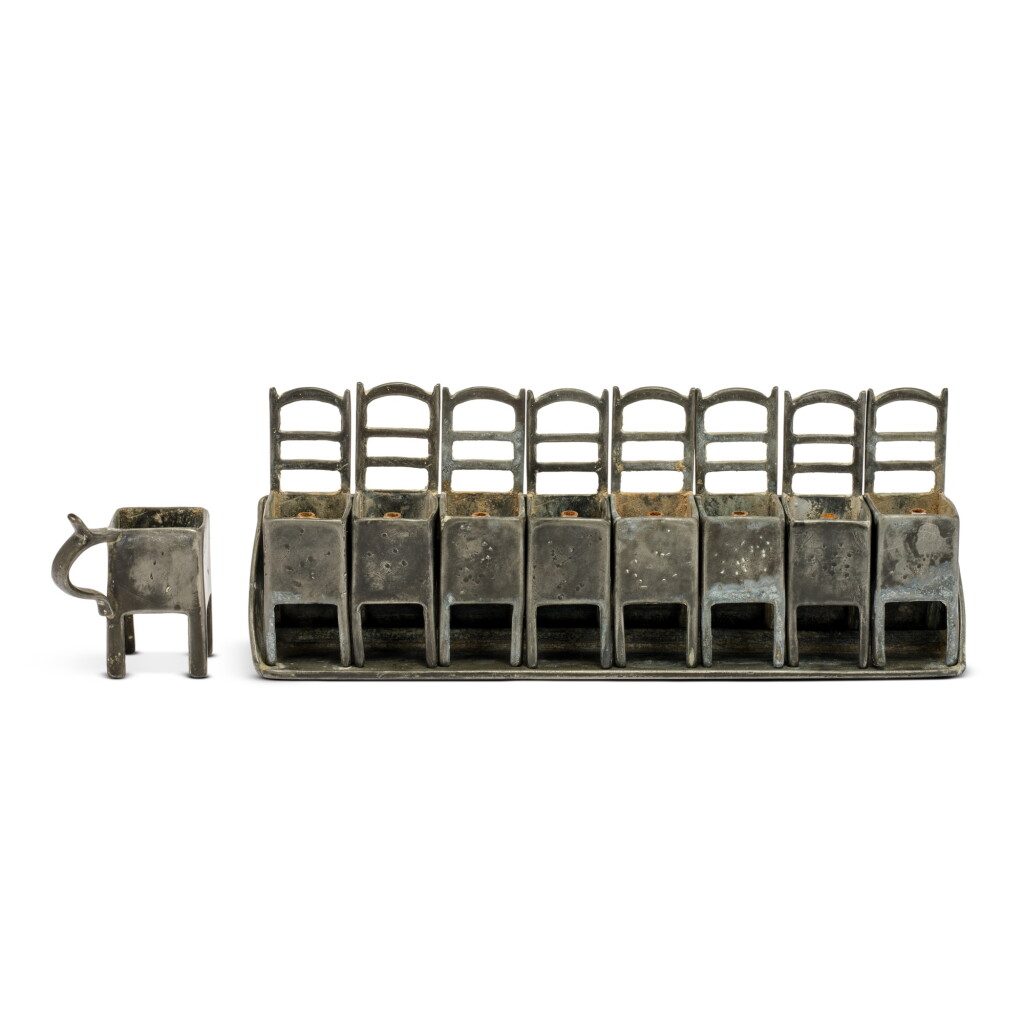 View full screen - View 1 of Lot 35. A German Pewter Chair-Form Hanukkah Lamp.