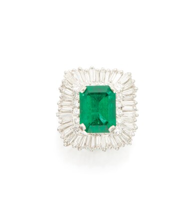 View full screen - View 1 of Lot 228. Emerald and Diamond Ring.