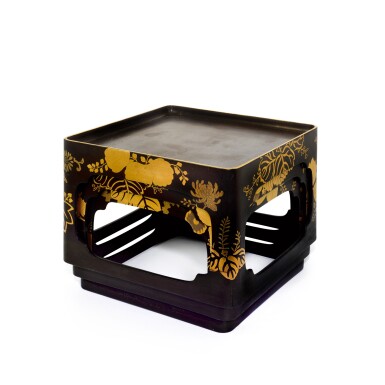 View full screen - View 1 of Lot 37. A set of three Japanese gilt-decorated lacquer modular stacking tables, 20th century.
