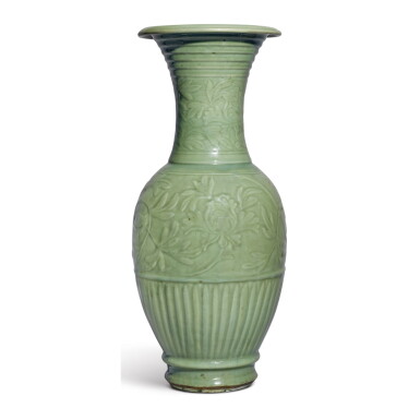 View full screen - View 1 of Lot 506. A LARGE 'LONGQUAN' CELADON-GLAZED BALUSTER VASE, YUAN DYNASTY.