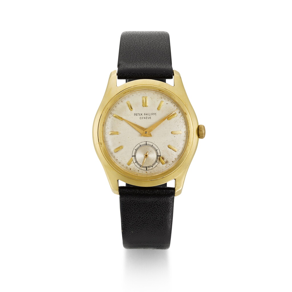 View full screen - View 1 of Lot 307. PATEK PHILIPPE | GRANDE CALATRAVA, REF 2532, YELLOW GOLD WRISTWATCH WITH KING OF IRAQ ARMS, MADE IN 1953.