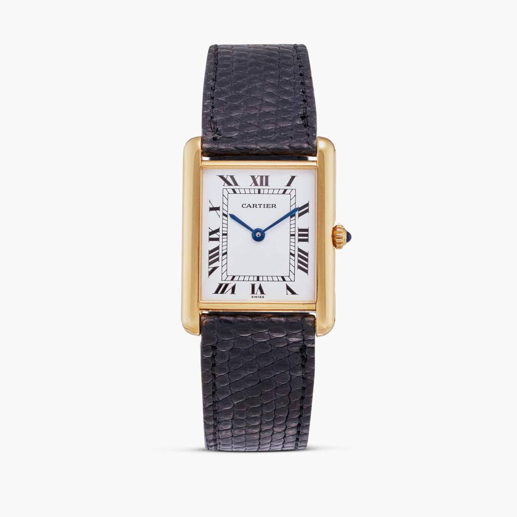View full screen - View 1 of Lot 82. Tank Louis | A yellow gold wristwatch with engraved case back, Gifted to Maurice Tempelsman by Jackie Kennedy Onassis, Circa 1985.