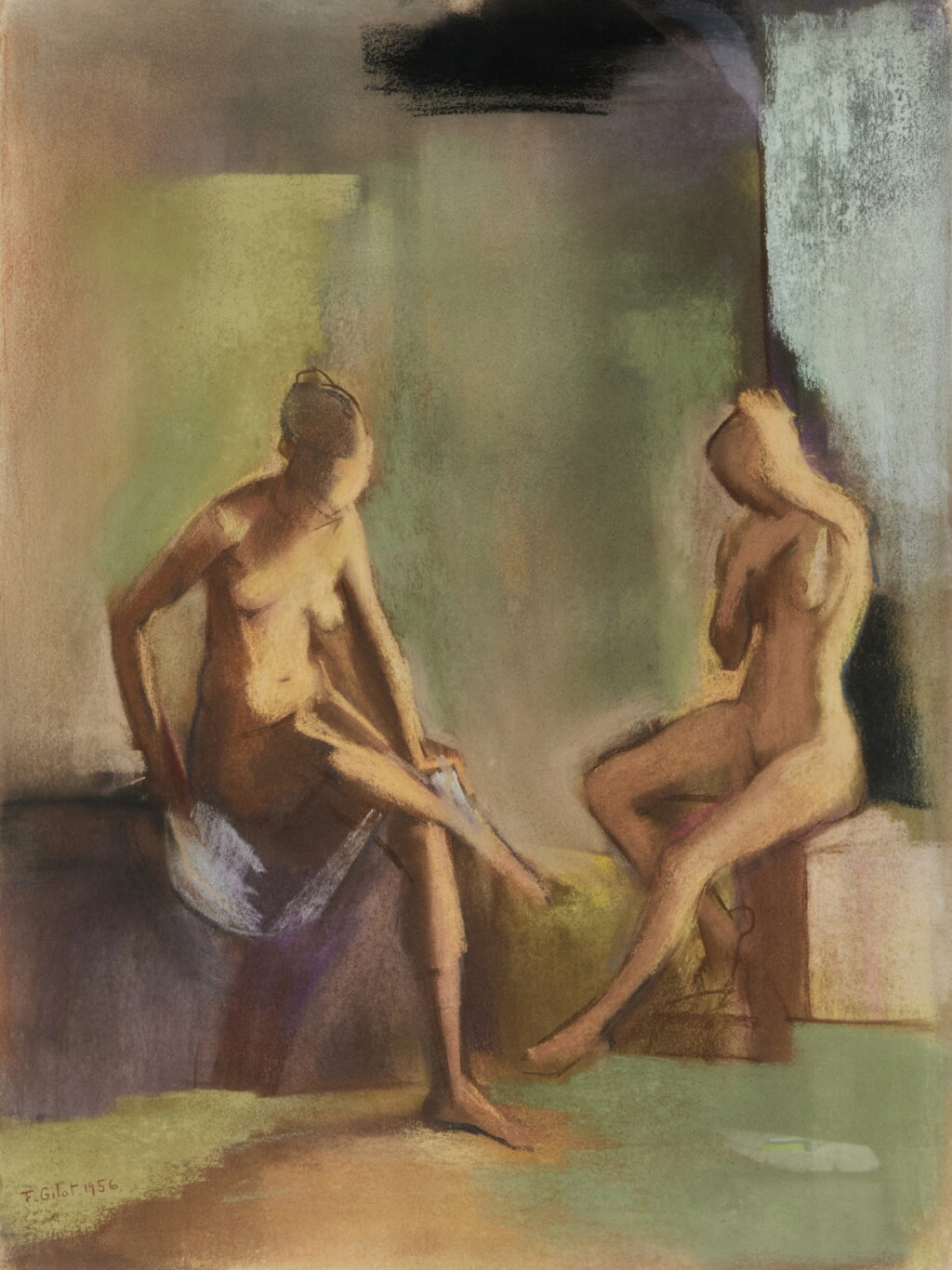 View full screen - View 1 of Lot 445. Two Figures at the Hammam.