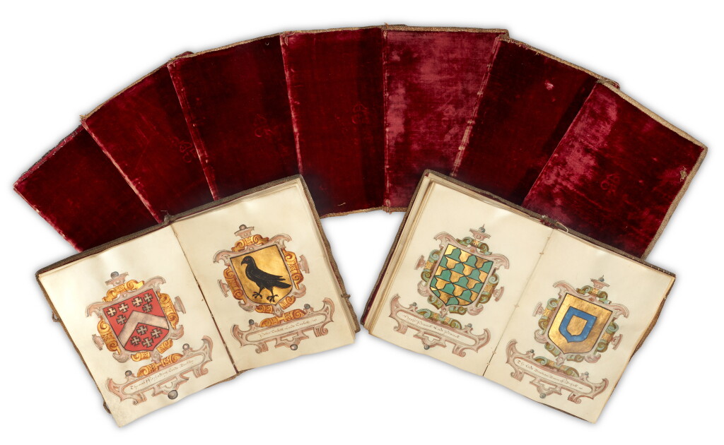View full screen - View 1 of Lot 10. Queen Elizabeth I—Sir Gilbert Dethick | 9 illustrated heraldic manuscripts presented to the Queen, 1568-80.