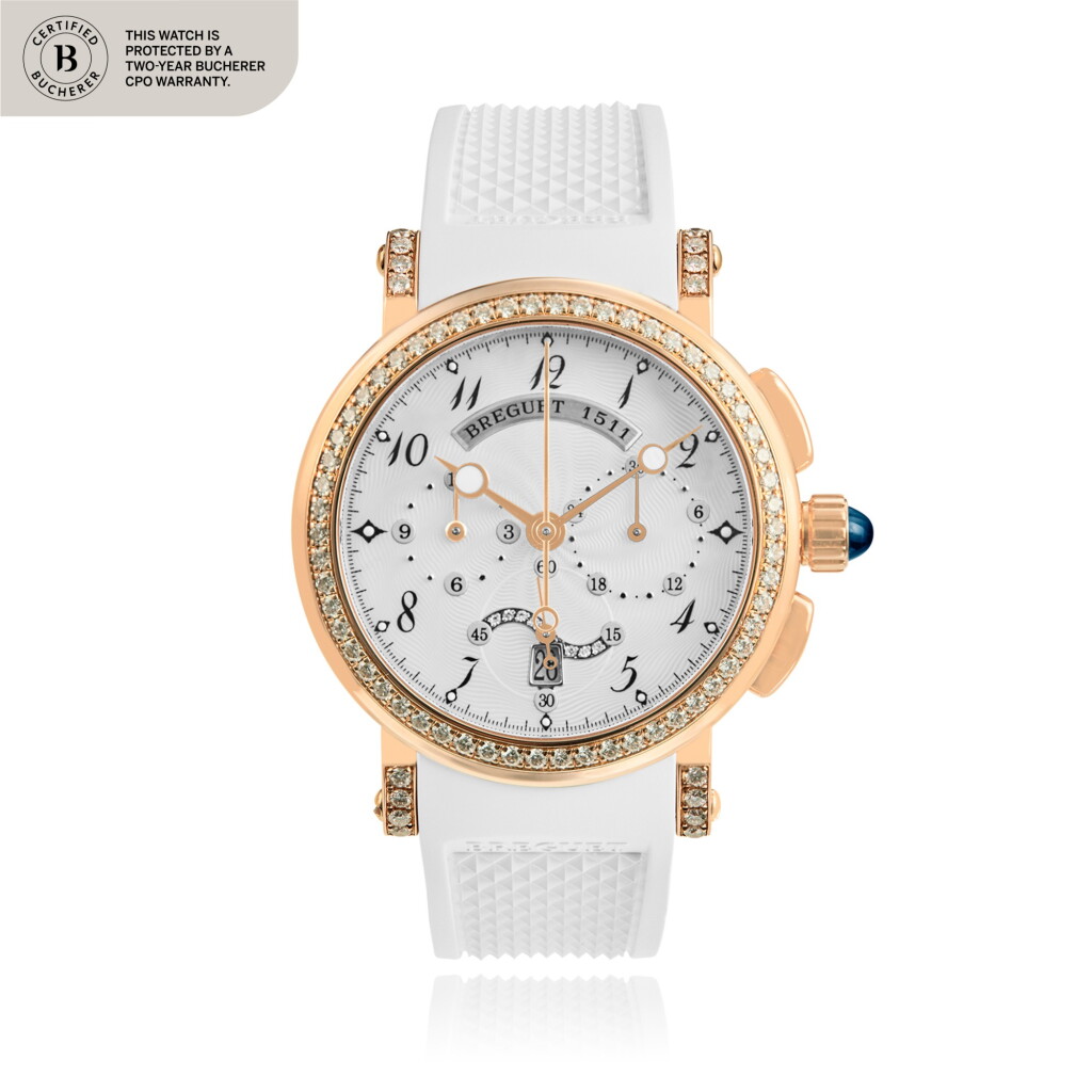 View full screen - View 1 of Lot 535. Marine, Ref. 8828BR5D586DD00 Pink gold and diamond-set chronograph wristwatch with date Circa 2009 | 寶璣 8828BR5D586DD00型號「Marine」粉紅金鑲鑽石計時腕錶備日期顯示,年份約2009.