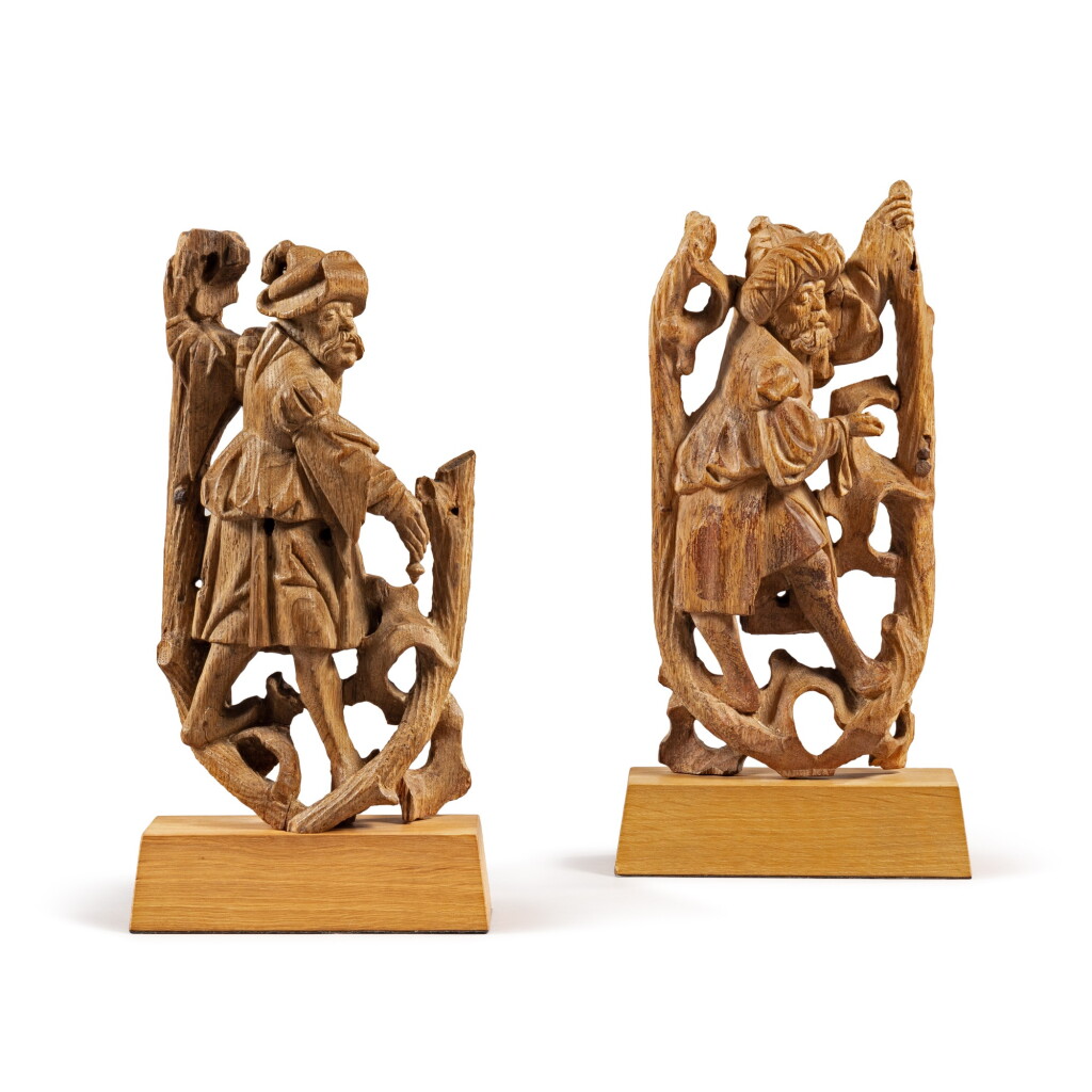 View full screen - View 1 of Lot 217. Flemish, Probably Antwerp, circa 1520, A Pair of Prophets from a Tree of Jesse | Flandres, Probablement Anvers, vers 1520, Paire de Prophètes provenant d'un Arbre de Jessé.