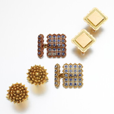 View full screen - View 1 of Lot 180. Buccellati | Pair of sapphire cufflinks || and two pairs of cufflinks.