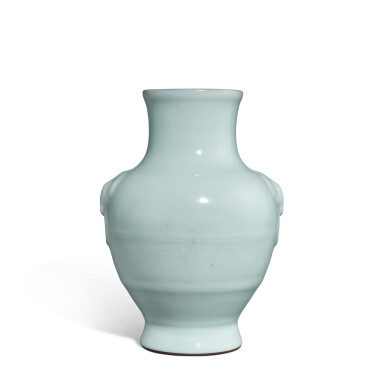 View full screen - View 1 of Lot 5568. A guan-type 'mask' vase, hu, Seal mark and period of Qianlong | 清乾隆 仿官釉鋪首耳壺 《大清乾隆年製》款.