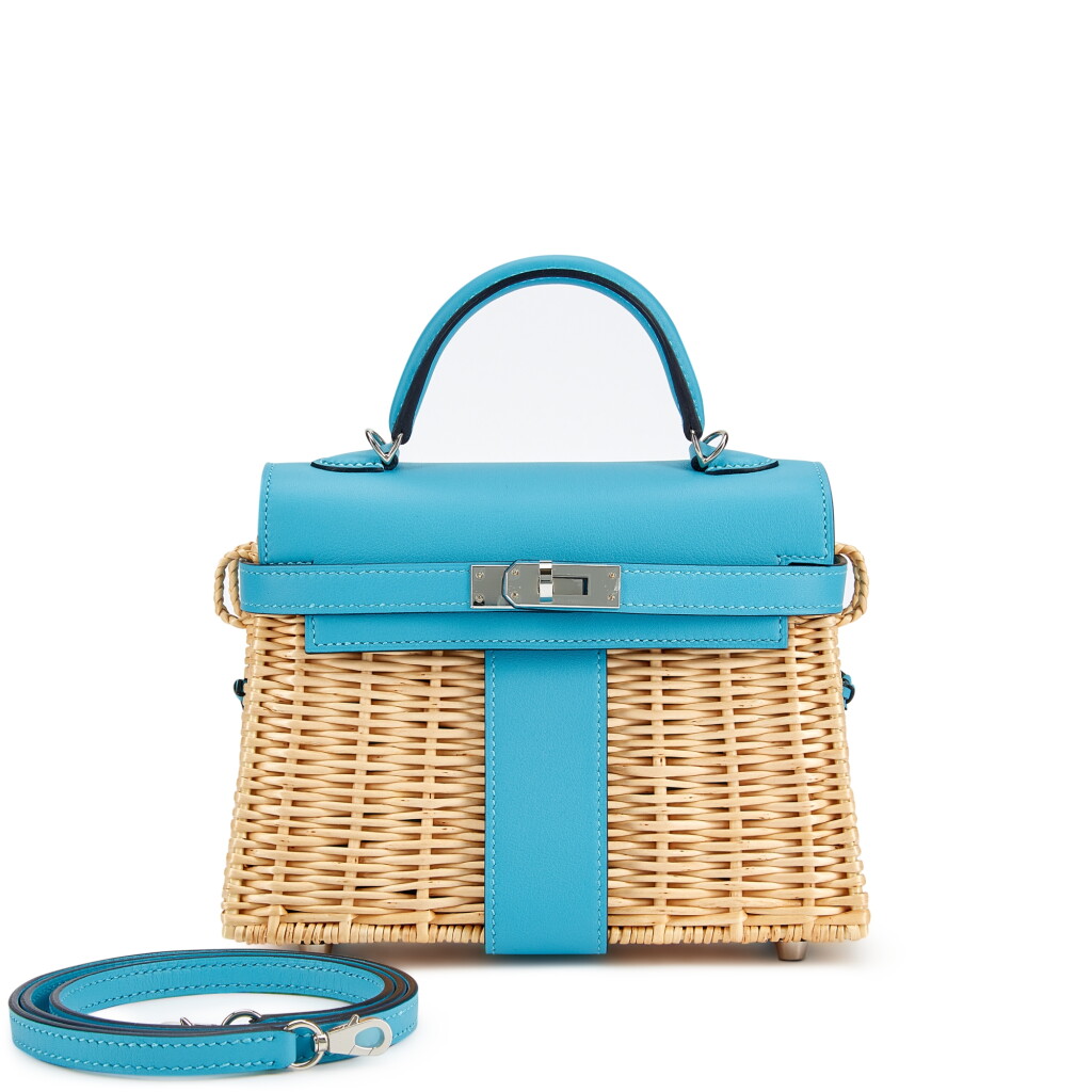 View full screen - View 1 of Lot 5493. Limited Edition Bleu du Nord Swift and Osier Wicker Mini Picnic Kelly II 20 Palladium Hardware, 2020.