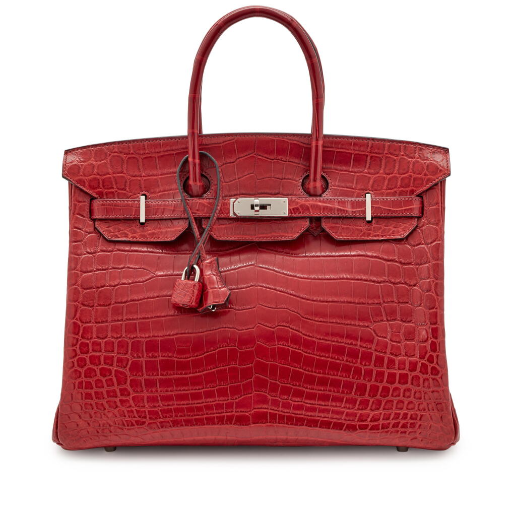 View full screen - View 1 of Lot 71. Rouge H Matte Niloticus Crocodile Birkin 35 Palladium Hardware, 2012.