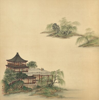 View full screen - View 1 of Lot 2714. An He (An Ho) 安和 | Pavilion by the Willow Shores 柳溪古閣.