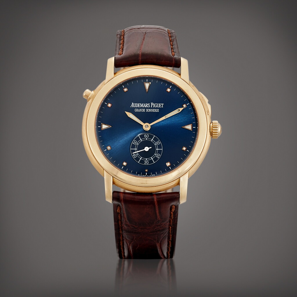 View full screen - View 1 of Lot 2139. Jules Audemars Grande Sonnerie | A limited edition pink gold quarter repeating, grande and petite sonnerie wristwatch, Circa 1990 | 愛彼 | Jules Audemars Grande Sonnerie | 限量版粉紅金二問大小自鳴報時腕錶,約1990年製.