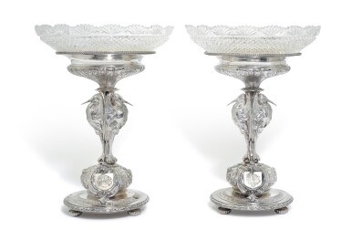 View full screen - View 1 of Lot 150. A pair of Victorian silver dessert stands, John Samuel Hunt, for Hunt & Roskell, London, 1864.