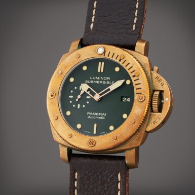 View full screen - View 1 of Lot 47. Reference PAM00382 Luminor Submersible 1950 | A limited edition bronze and titanium wristwatch with date, Owned and Screenworn by Sylvester Stallone in The Expendables 2, Circa 2011.